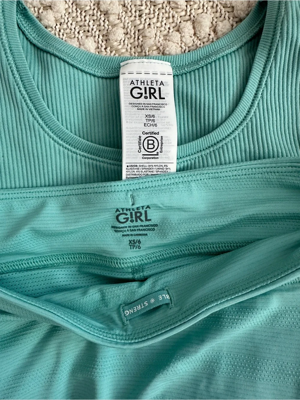 NWT Athleta Girl Rise Above Rib Crop Tee Swing Skort Set Teal XS 6
